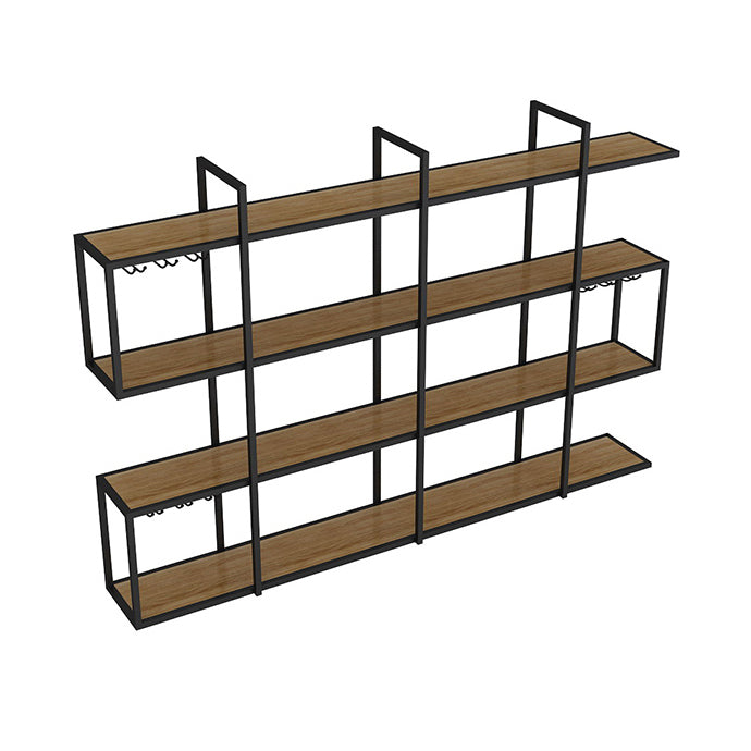 Wall Mounted Wine Rack Kit Metal and Wood Wine Holder Rack in Brown and Black