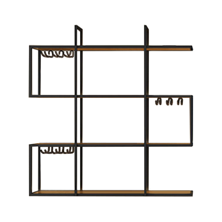 Wall Mounted Wine Rack Kit Metal and Wood Wine Holder Rack in Brown and Black