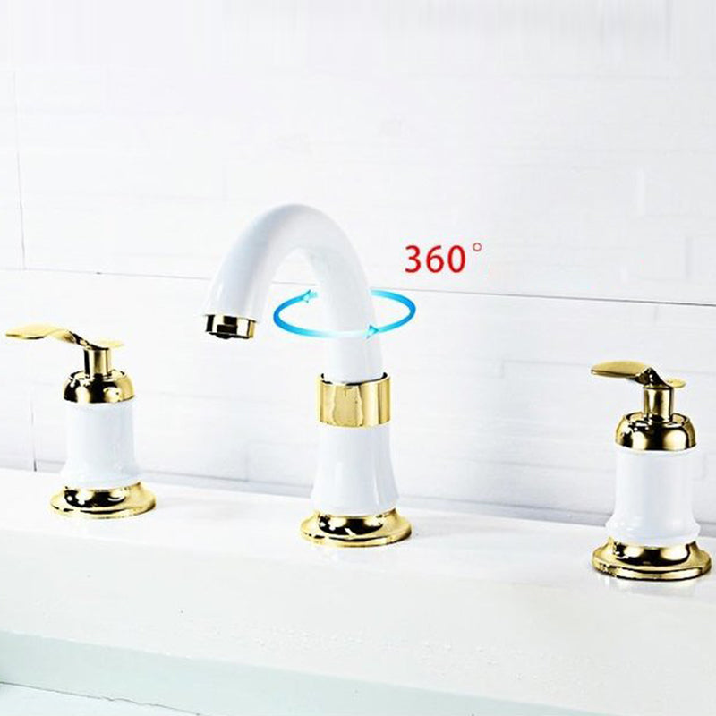 Luxury Rotatable Widespread Sink Faucet Circular Lever Handle Faucet with Water Hose