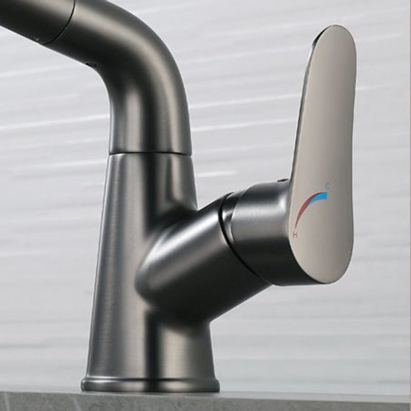 Contemporary Vessel Faucet Copper Single Handle Low Arc Retractable Vessel Faucet