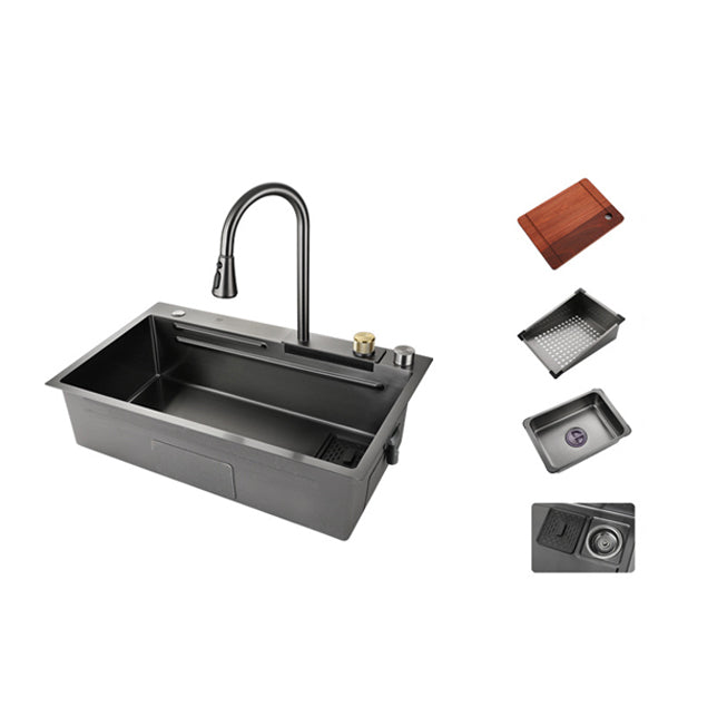 Contemporary Kitchen Sink Stainless Steel Single Bowl Kitchen Sink with Basket Strainer