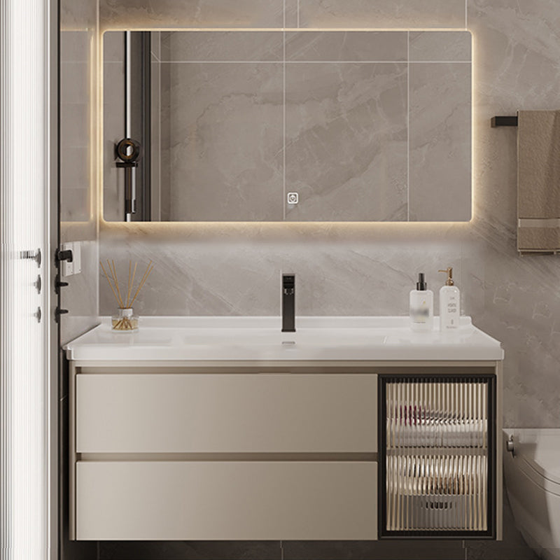 2 Drawers Vanity  Wood Frame Wall Mount Rectangle Single Sink Bathroom Vanity with Mirror