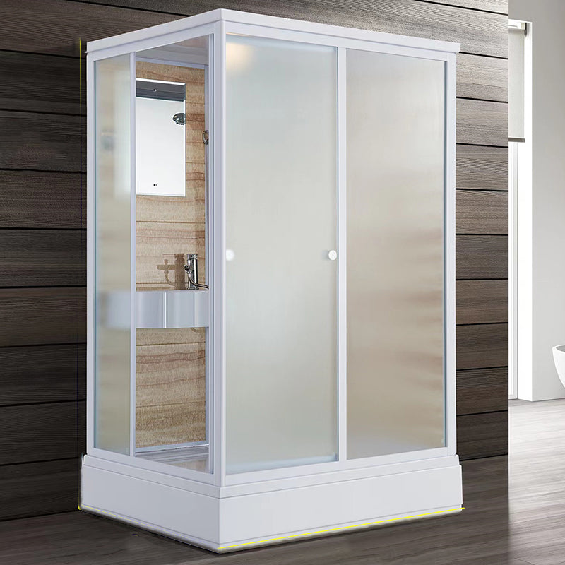 Contemporary Shower Stall Frosted Tempered Glass Rectangle Shower Stall with Ceiling