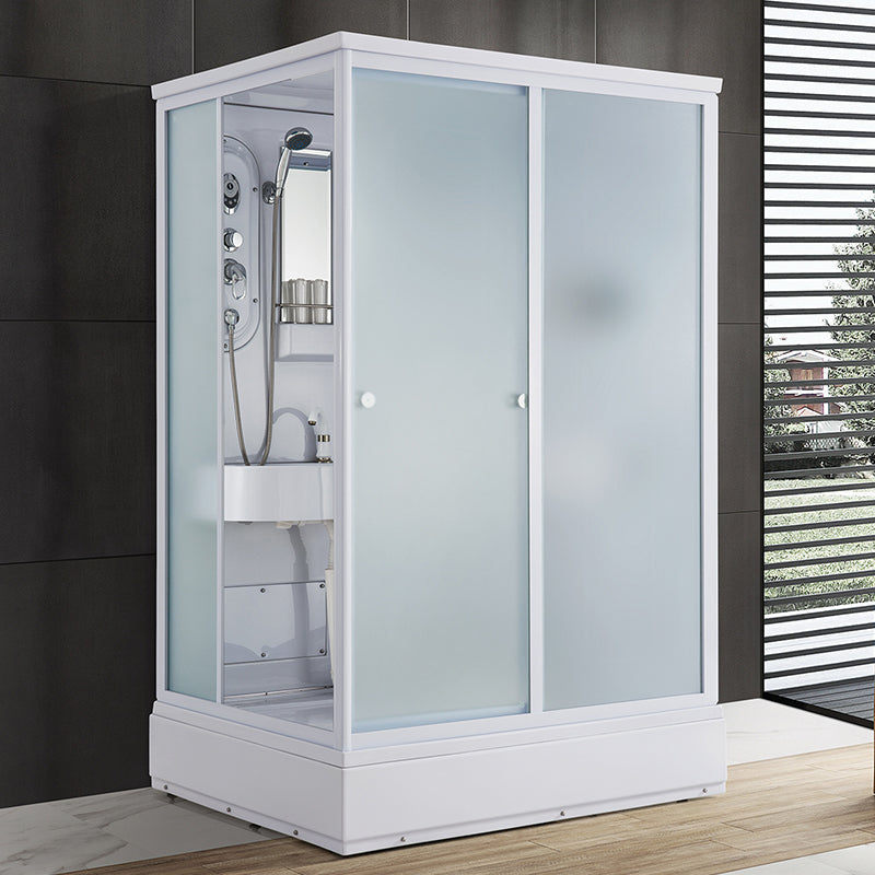 Contemporary Shower Stall Frosted Tempered Glass Rectangle Shower Stall with Ceiling