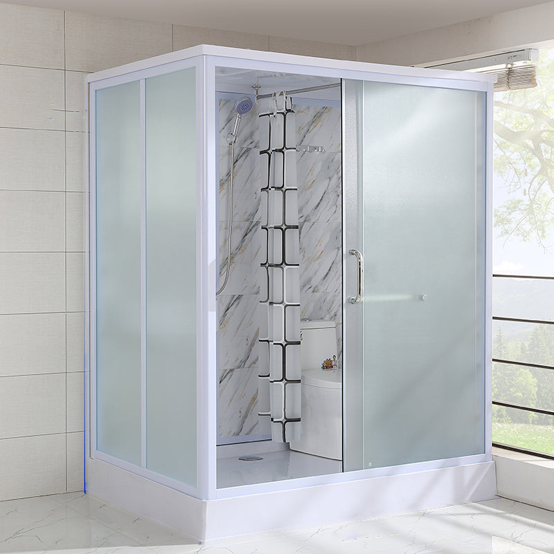 Contemporary Shower Stall Frosted Tempered Glass Rectangle Shower Stall with Ceiling