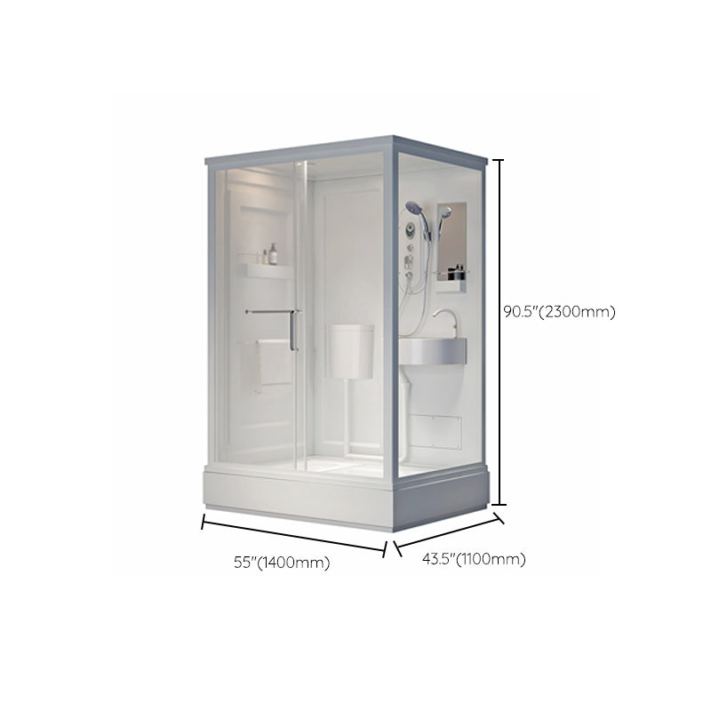 Contemporary Shower Stall Frosted Tempered Glass Rectangle Shower Stall with Ceiling