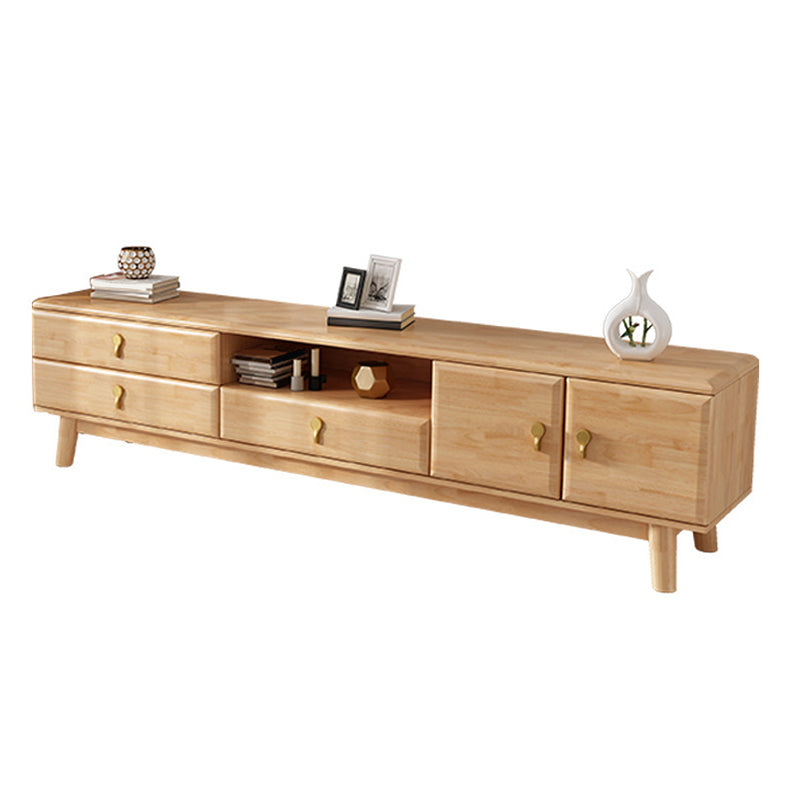 Wooden TV Media Stand Open Storage Media Console with Drawers