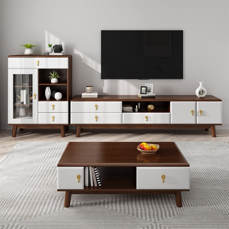 Wooden TV Media Stand Open Storage Media Console with Drawers