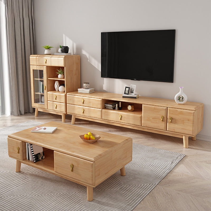 Wooden TV Media Stand Open Storage Media Console with Drawers