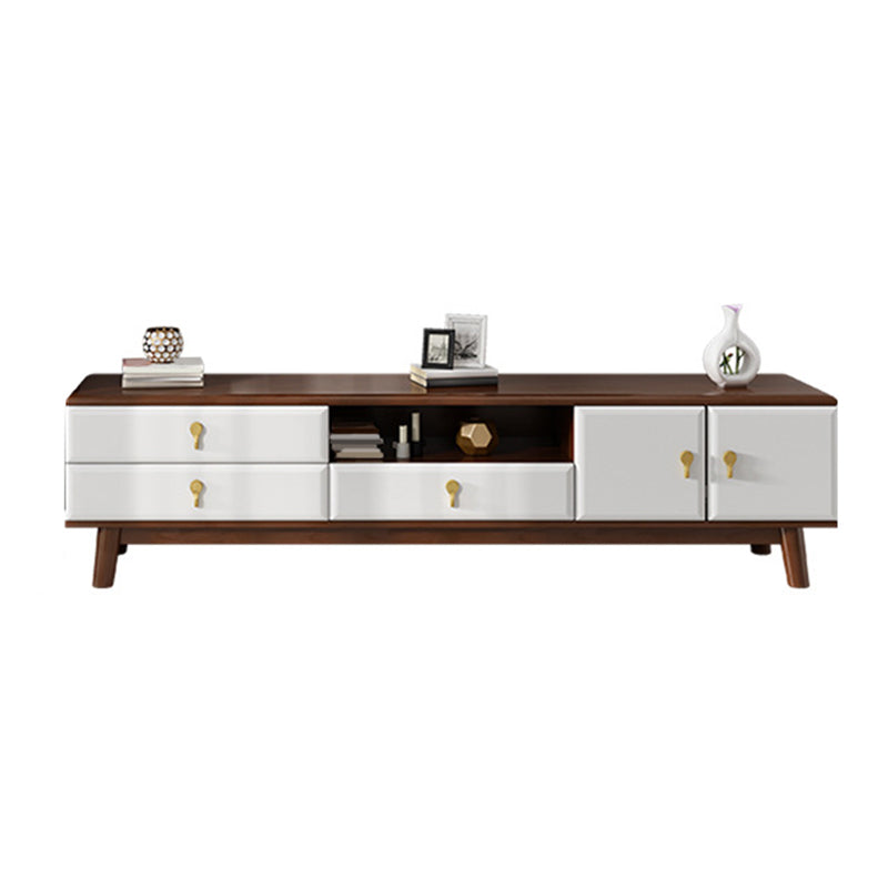 Wooden TV Media Stand Open Storage Media Console with Drawers