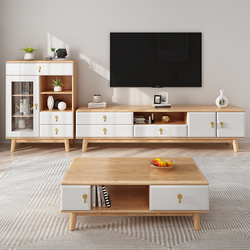 Wooden TV Media Stand Open Storage Media Console with Drawers