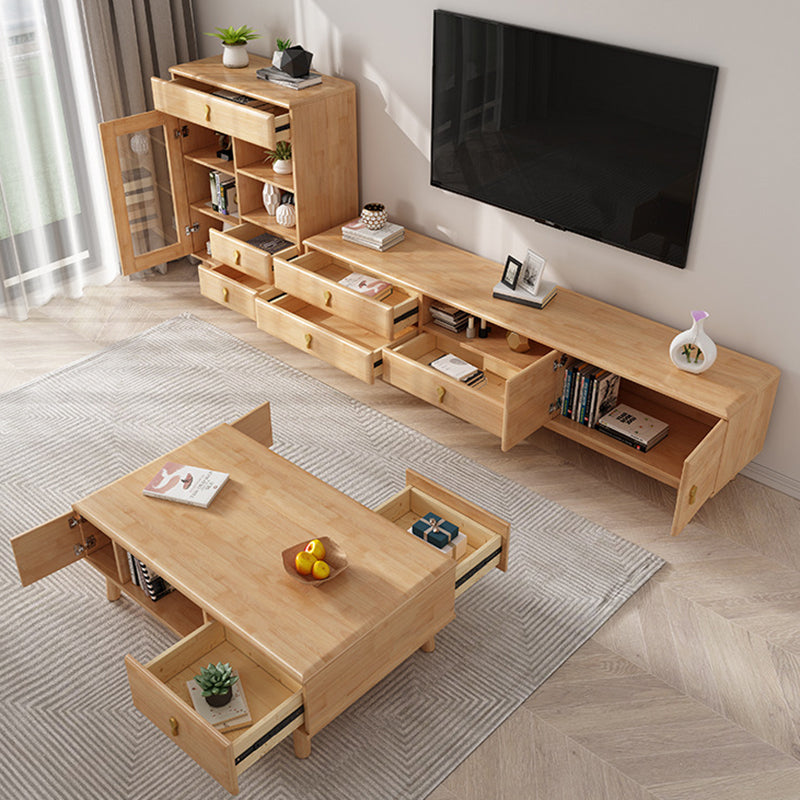 Wooden TV Media Stand Open Storage Media Console with Drawers