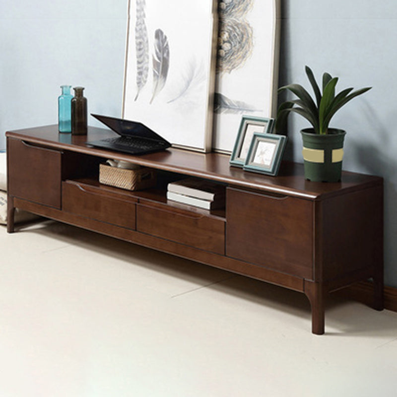 Solid Wood TV Media Stand Open Storage Media Console with Drawers