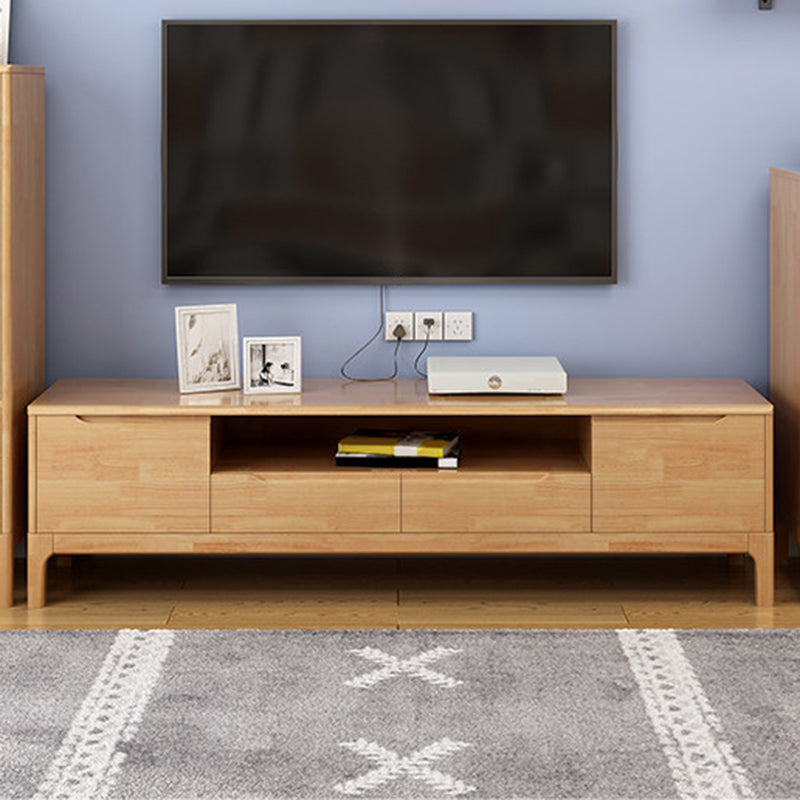 Solid Wood TV Media Stand Open Storage Media Console with Drawers