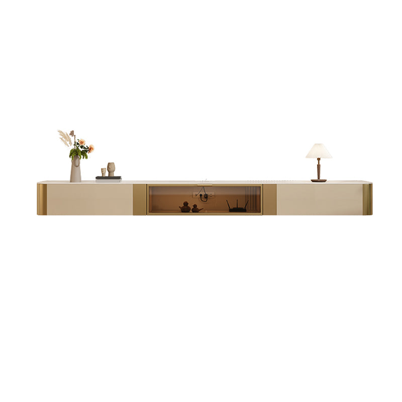 Contemporary Floating Media Console Stone Stand Console with Doors for Living Room