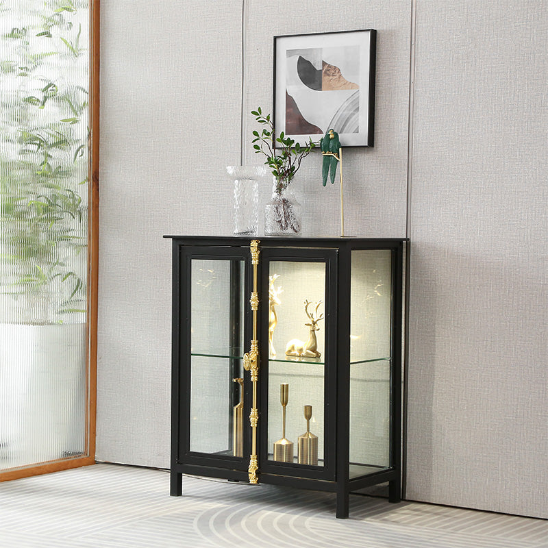 Contemporary Metal Curio Cabinet Glass Doors Hutch Cabinet with Lighting