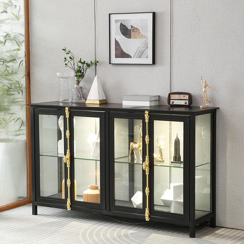 Contemporary Metal Curio Cabinet Glass Doors Hutch Cabinet with Lighting