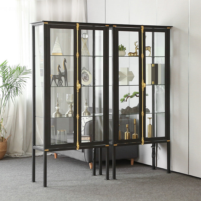 Contemporary Metal Curio Cabinet Glass Doors Hutch Cabinet with Lighting