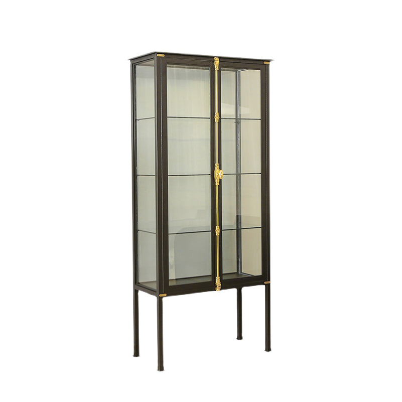 Contemporary Metal Curio Cabinet Glass Doors Hutch Cabinet with Lighting