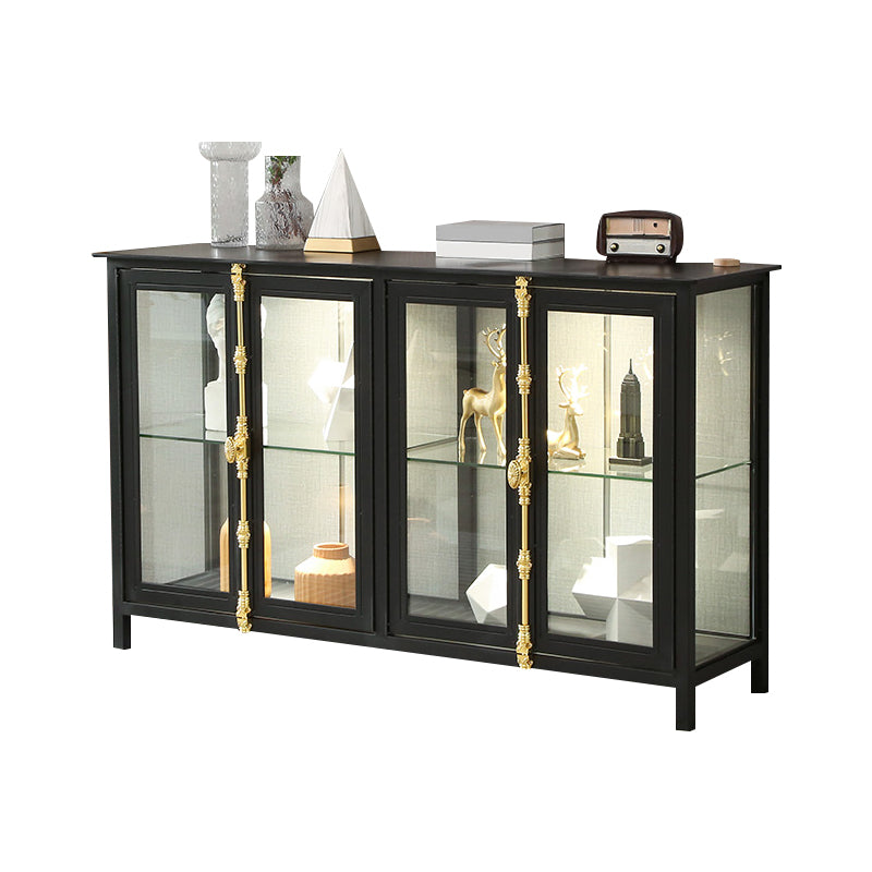 Contemporary Metal Curio Cabinet Glass Doors Hutch Cabinet with Lighting