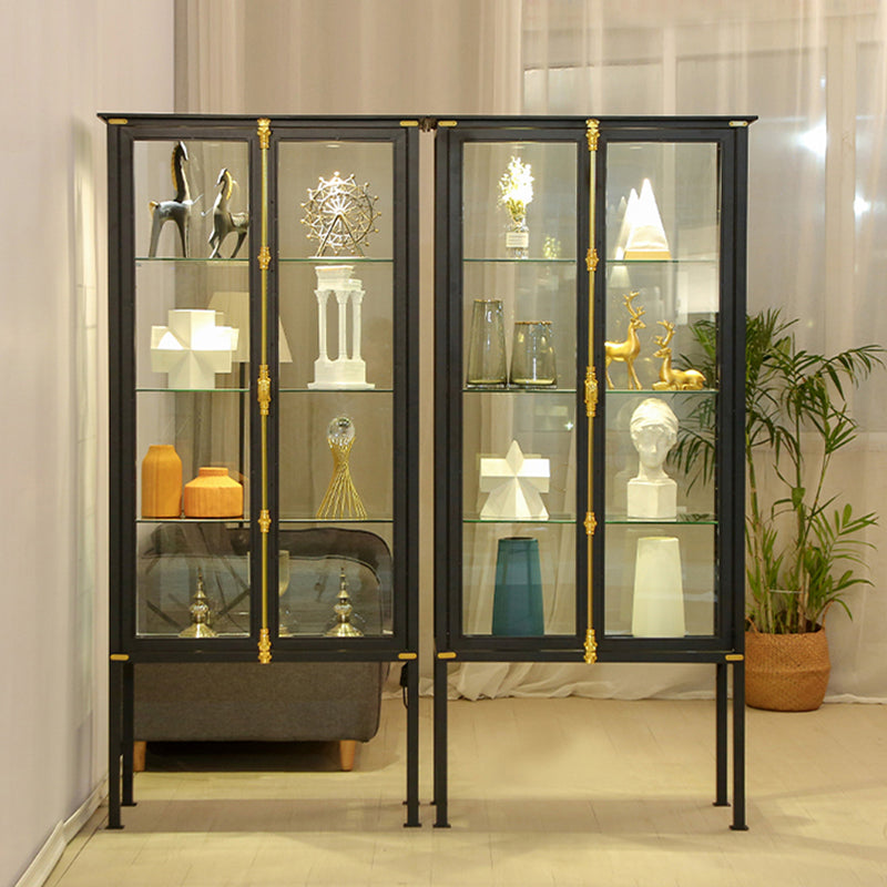 Contemporary Metal Curio Cabinet Glass Doors Hutch Cabinet with Lighting