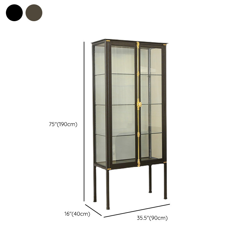 Contemporary Metal Curio Cabinet Glass Doors Hutch Cabinet with Lighting