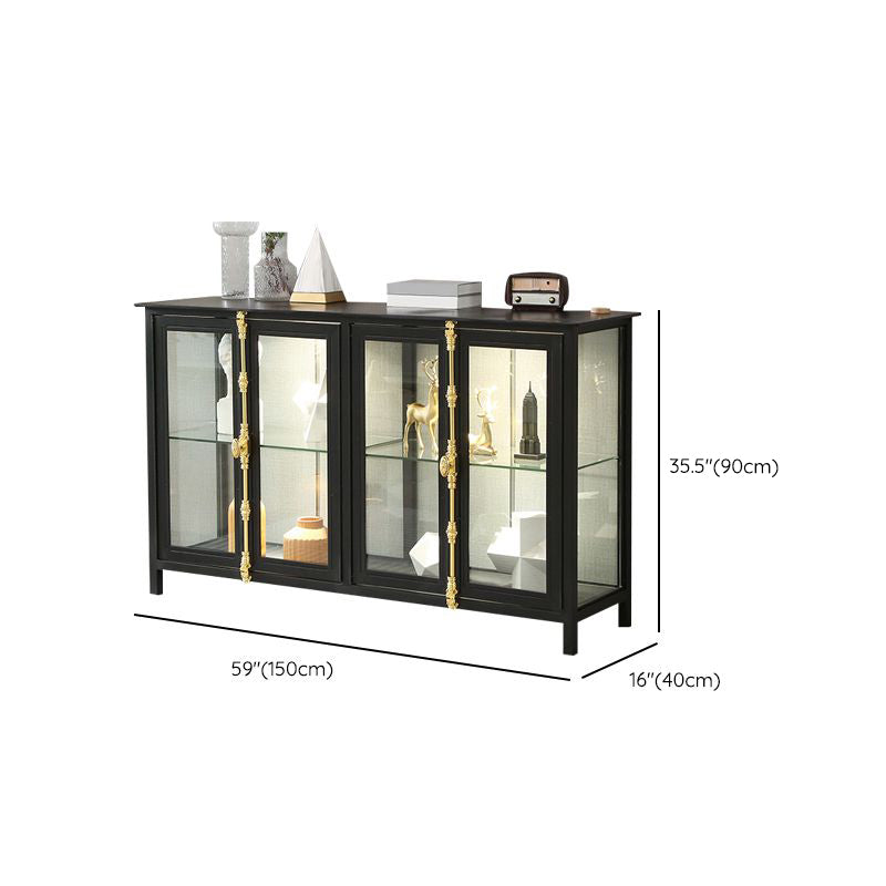 Contemporary Metal Curio Cabinet Glass Doors Hutch Cabinet with Lighting