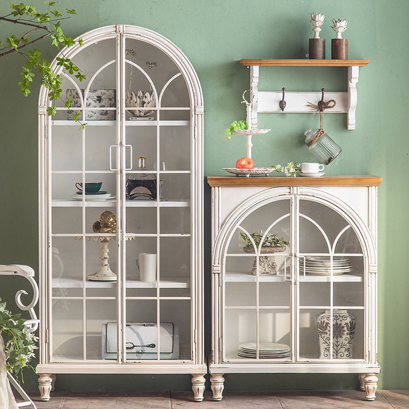 Traditional Display Stand Pine Glass Doors Hutch Buffet with Doors