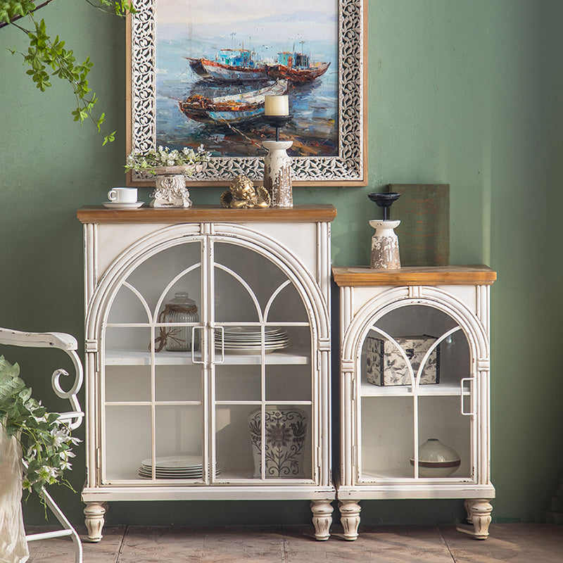 Traditional Display Stand Pine Glass Doors Hutch Buffet with Doors