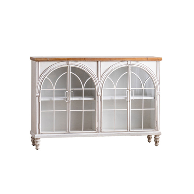 Traditional Display Stand Pine Glass Doors Hutch Buffet with Doors