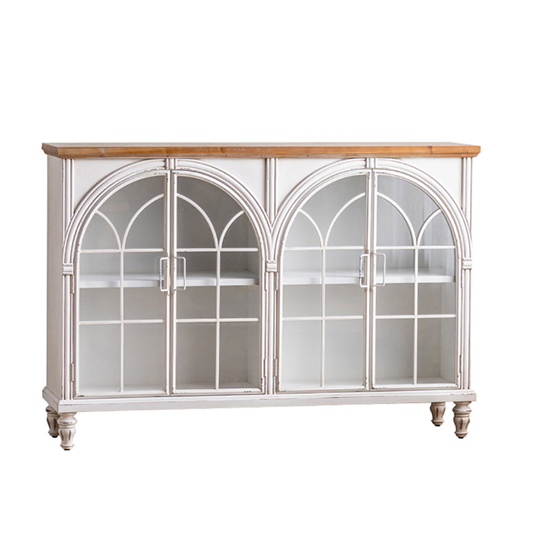 Traditional Display Stand Pine Glass Doors Hutch Buffet with Doors