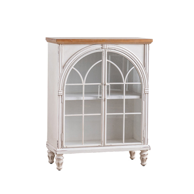 Traditional Display Stand Pine Glass Doors Hutch Buffet with Doors