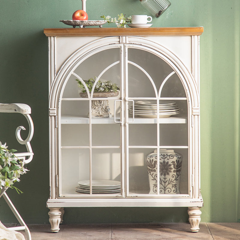 Traditional Display Stand Pine Glass Doors Hutch Buffet with Doors