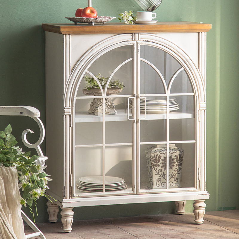 Traditional Display Stand Pine Glass Doors Hutch Buffet with Doors