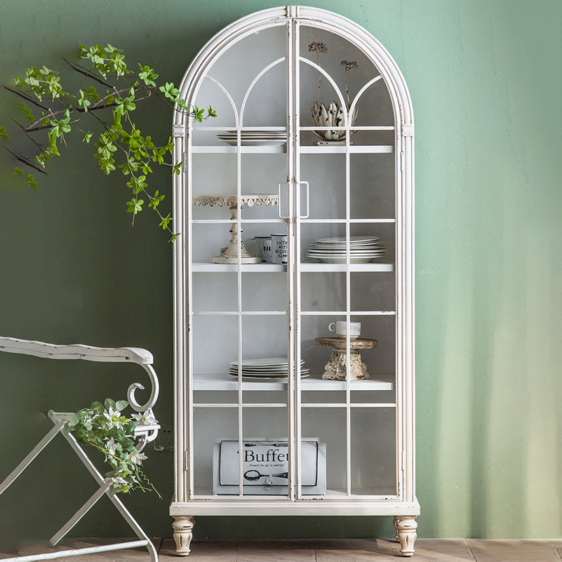 Traditional Display Stand Pine Glass Doors Hutch Buffet with Doors