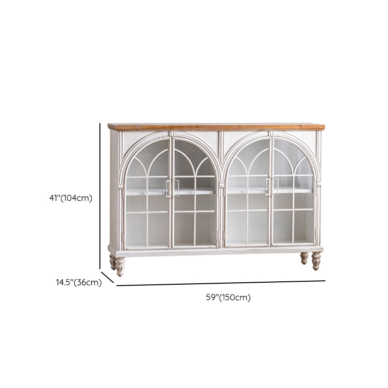 Traditional Display Stand Pine Glass Doors Hutch Buffet with Doors