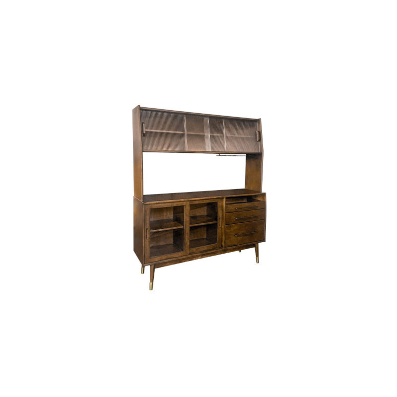 Modern Dining Hutch Wood Glass Doors Display Cabinet with Doors for Dining Room