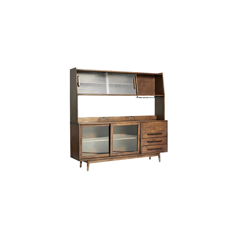 Modern Dining Hutch Wood Glass Doors Display Cabinet with Doors for Dining Room