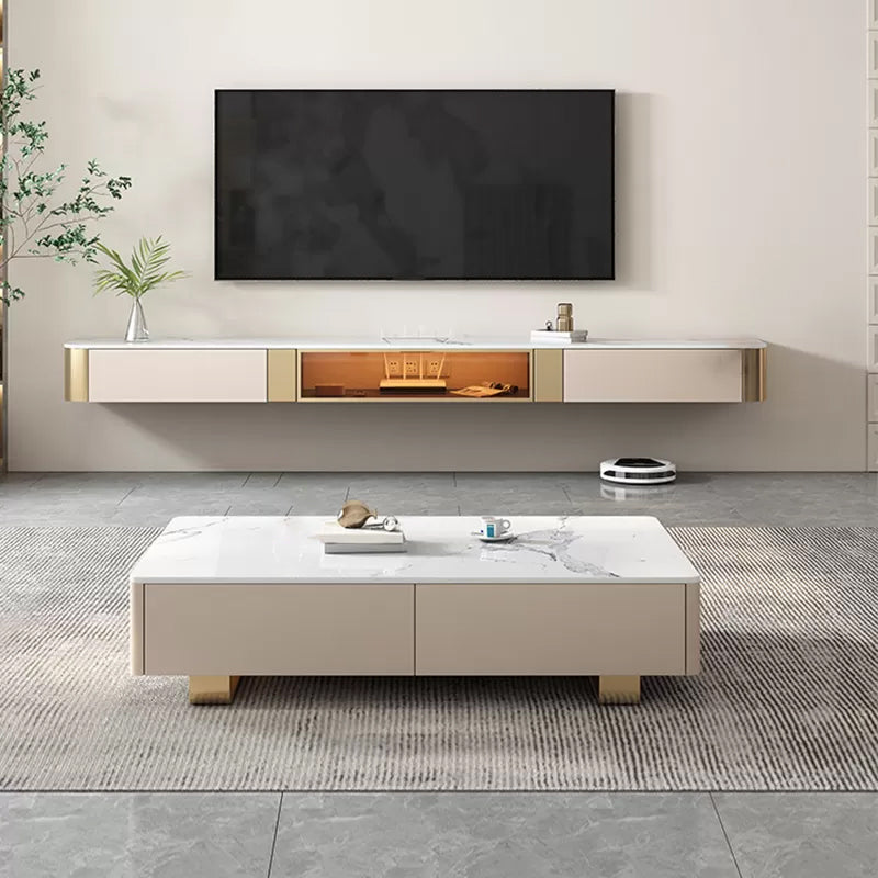 Stone TV Media Stand Contemporary TV Stand Console with Drawers