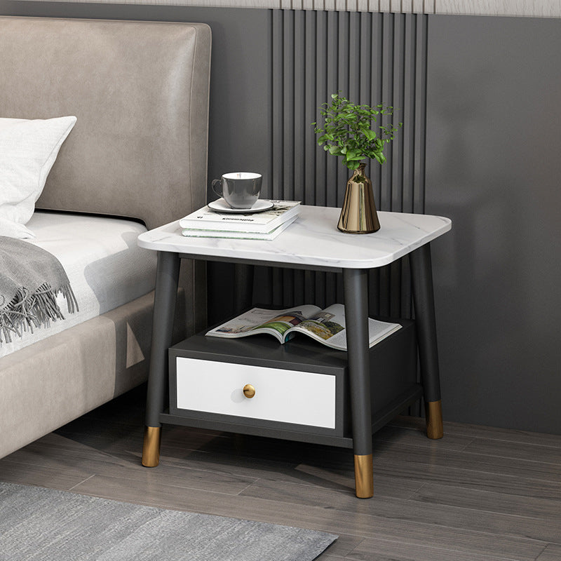 Open Storage Bed Nightstand Stone Bedside Cabinet for Bedroom