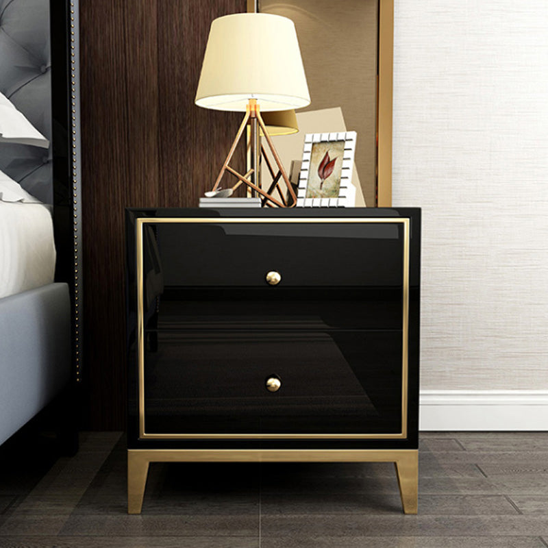 Glass Accent Table Nightstand Contemporary Nightstand with 2 Drawers