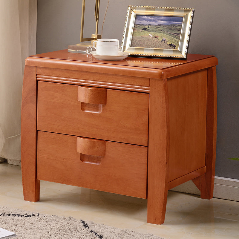 Solid Wood Nightstand Contemporary Bedside Cabinet with 2 Drawers