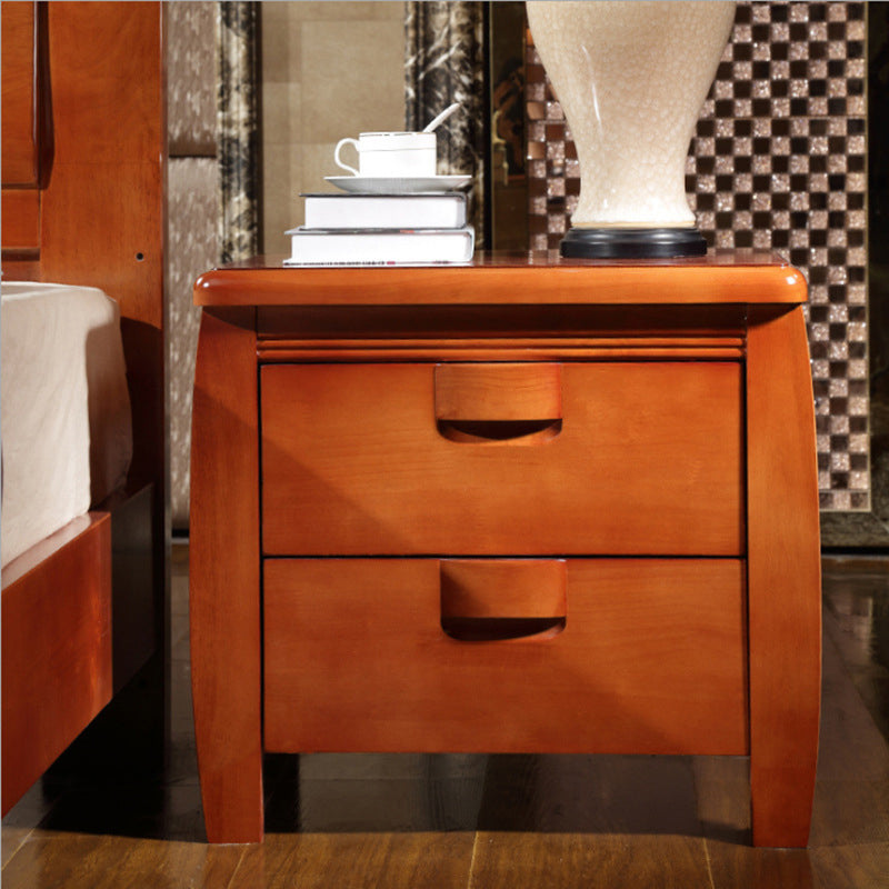 Solid Wood Nightstand Contemporary Bedside Cabinet with 2 Drawers