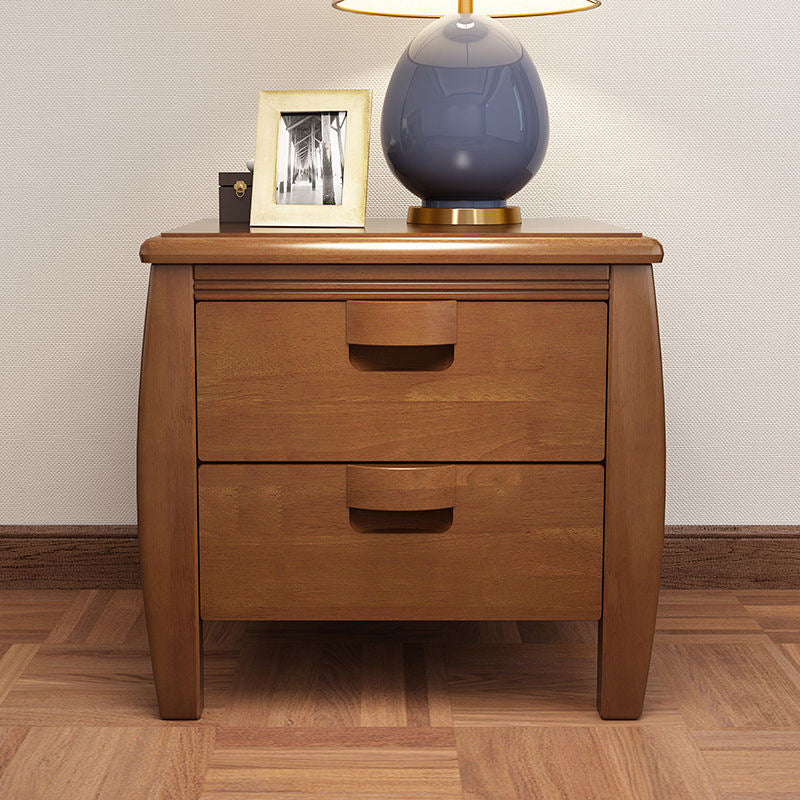 Solid Wood Nightstand Contemporary Bedside Cabinet with 2 Drawers