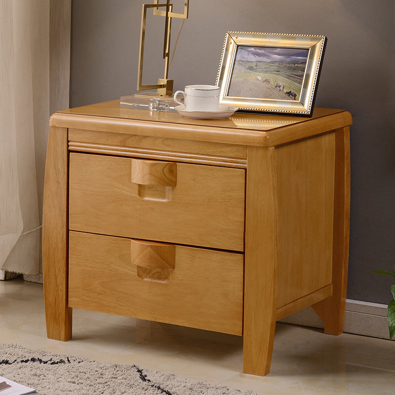 Solid Wood Nightstand Contemporary Bedside Cabinet with 2 Drawers