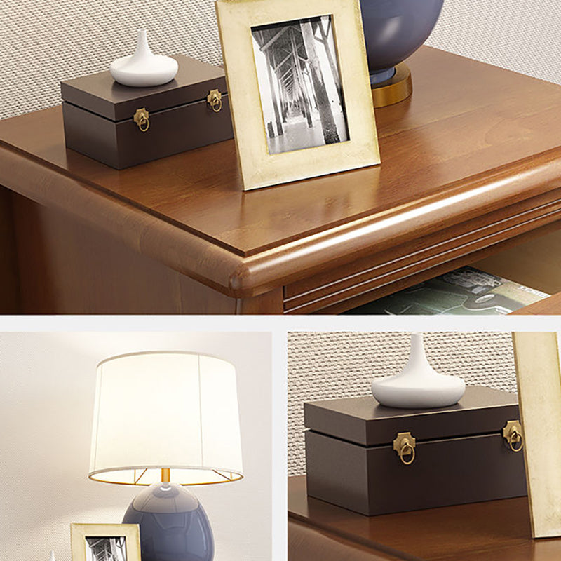 Solid Wood Nightstand Contemporary Bedside Cabinet with 2 Drawers