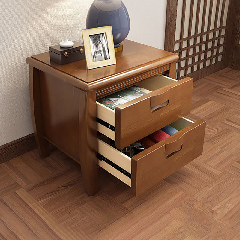 Solid Wood Nightstand Contemporary Bedside Cabinet with 2 Drawers