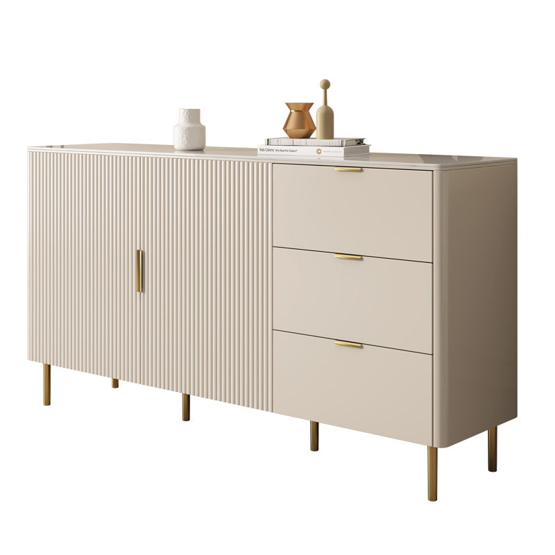 Beige Sideboard Table with Drawers Contemporary Dining Server