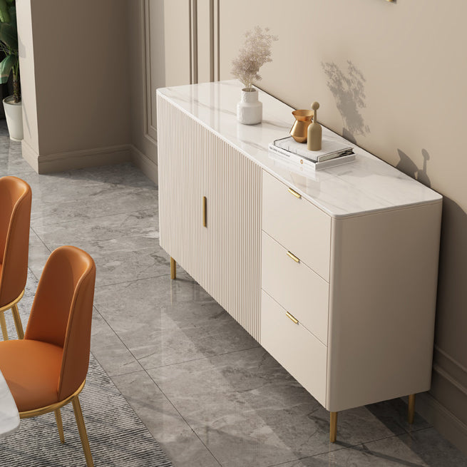 Beige Sideboard Table with Drawers Contemporary Dining Server