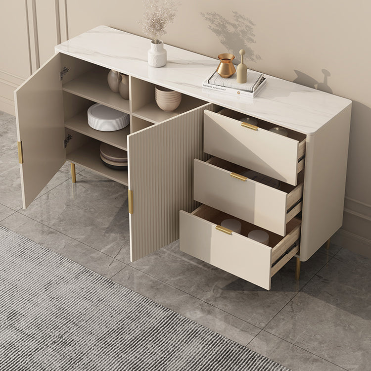 Beige Sideboard Table with Drawers Contemporary Dining Server